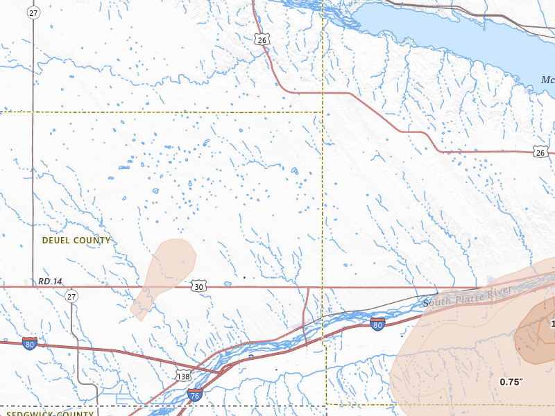 Radar-estimated hail-size map of the storm over Big Springs, NE on Jun 7, 2026