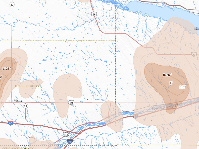 Radar-estimated hail-size map of the storm over Big Springs, NE