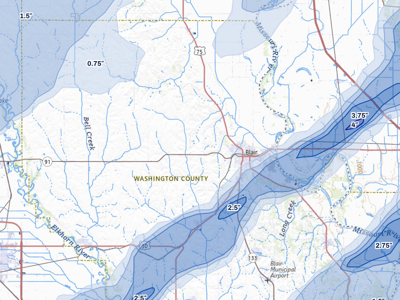 NEXRAD radar-signature map of the hail over Blair, NE