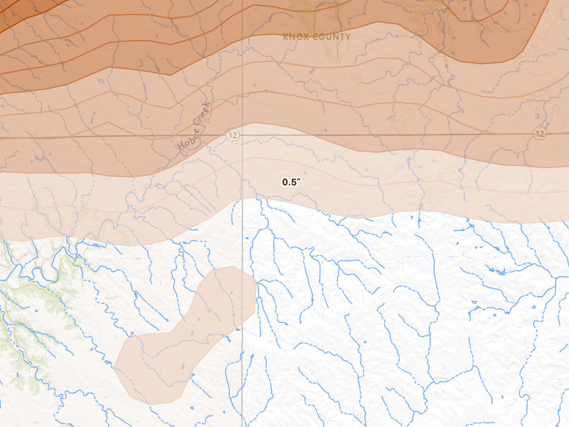 Radar-estimated hail-size map of the storm over Bloomfield, NE on Sep 1, 2026