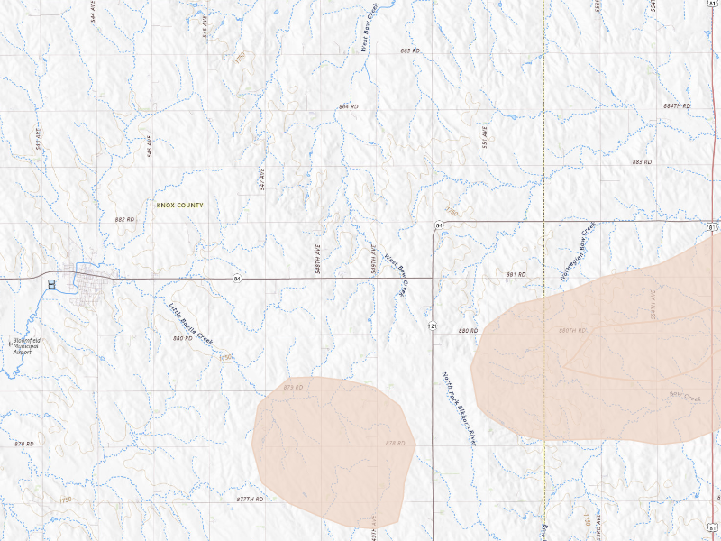 Radar-estimated hail-size map of the storm over Bloomfield, NE on Sep 11, 2026