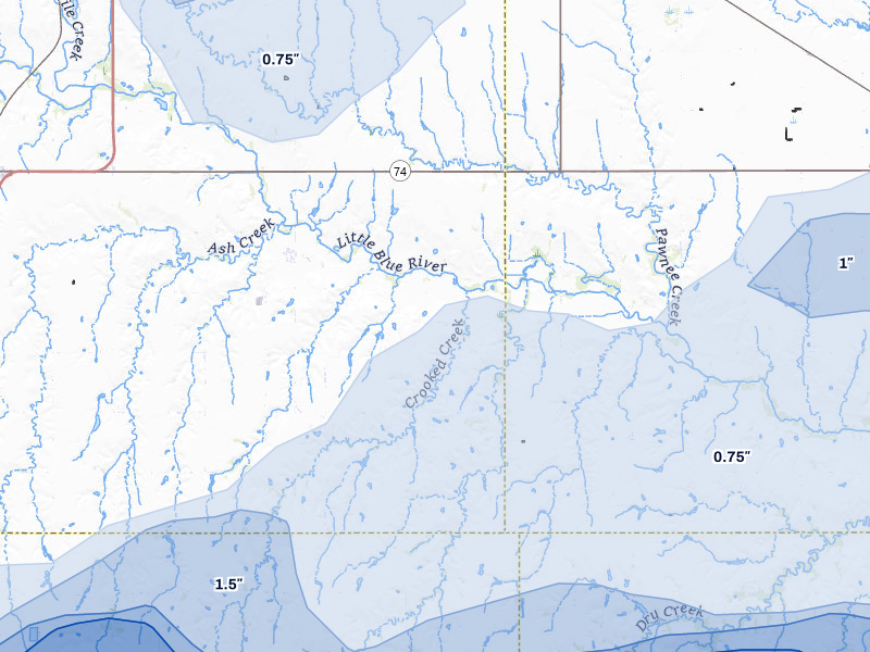 NEXRAD radar-signature map of the hail storm over Blue Hill, NE on May 16, 2026