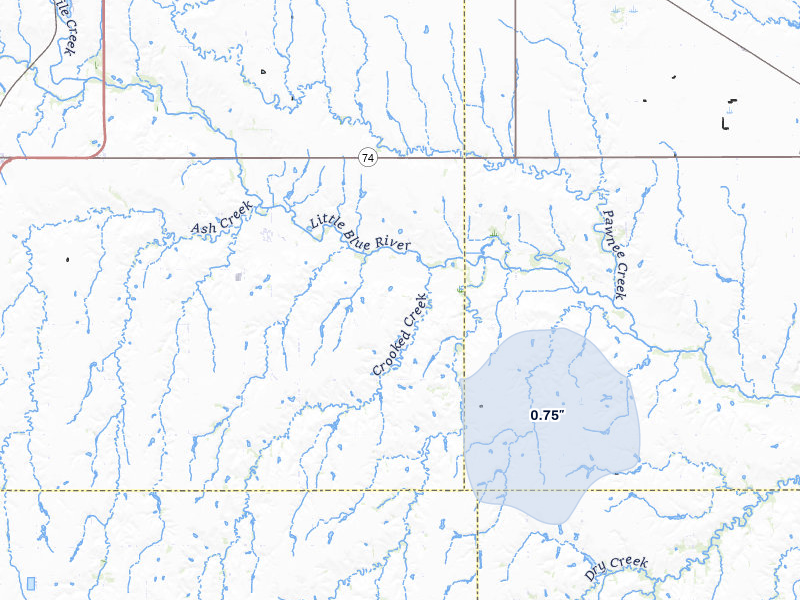 NEXRAD radar-signature map of the hail storm over Blue Hill, NE on Jun 30, 2026