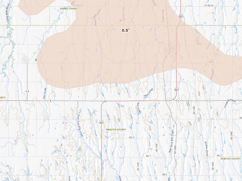 Radar-estimated hail-size map of the storm over Blue Hill, NE