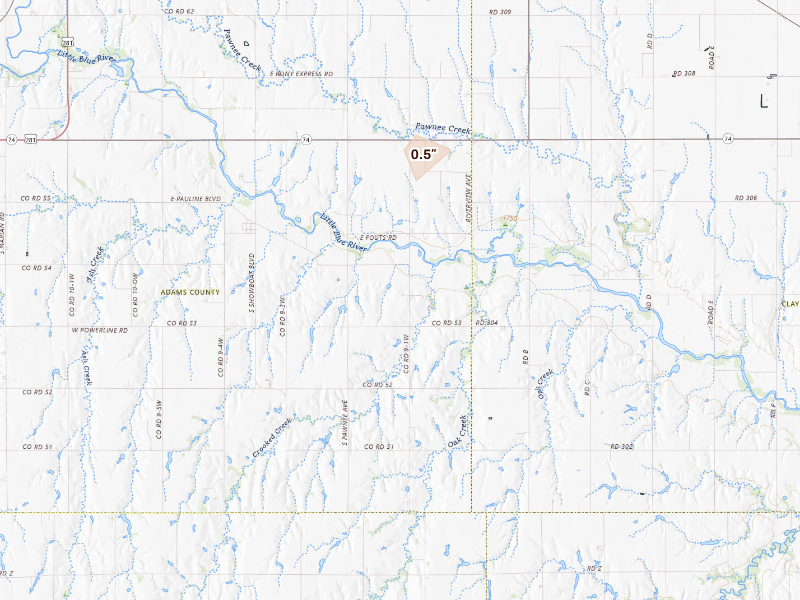 Radar-estimated hail-size map of the storm over Blue Hill, NE