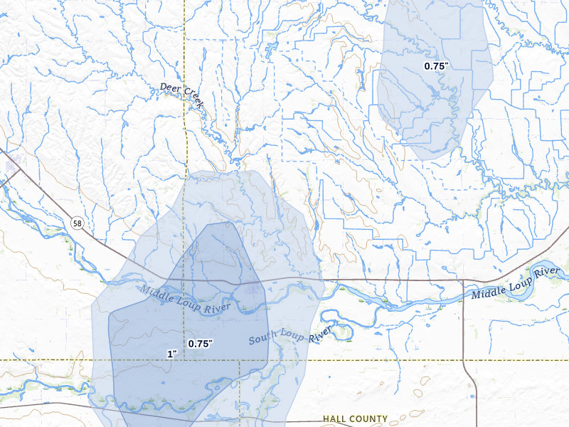 NEXRAD radar-signature map of the hail storm over Boelus, NE on May 18, 2026