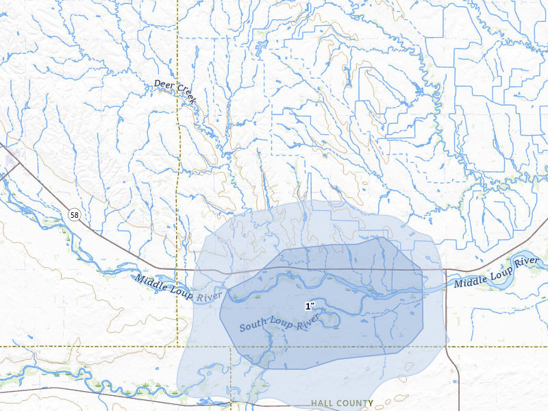 NEXRAD radar-signature map of the hail storm over Boelus, NE on Jul 8, 2026
