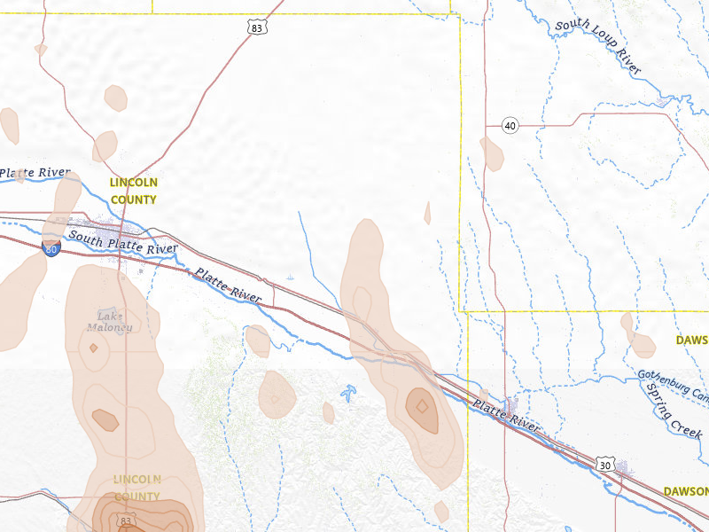Radar-estimated hail-size map of the storm over Brady, NE on May 30, 2026