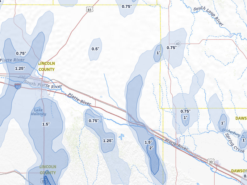 NEXRAD radar-signature map of the hail storm over Brady, NE on May 30, 2026