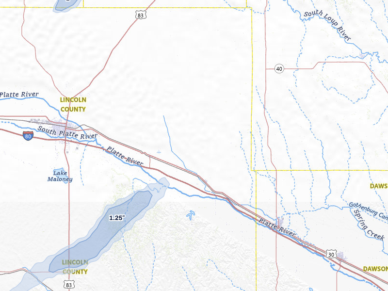 NEXRAD radar-signature map of the hail storm over Brady, NE on Jun 30, 2026