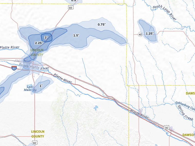 NEXRAD radar-signature map of the hail storm over Brady, NE on Jul 9, 2026