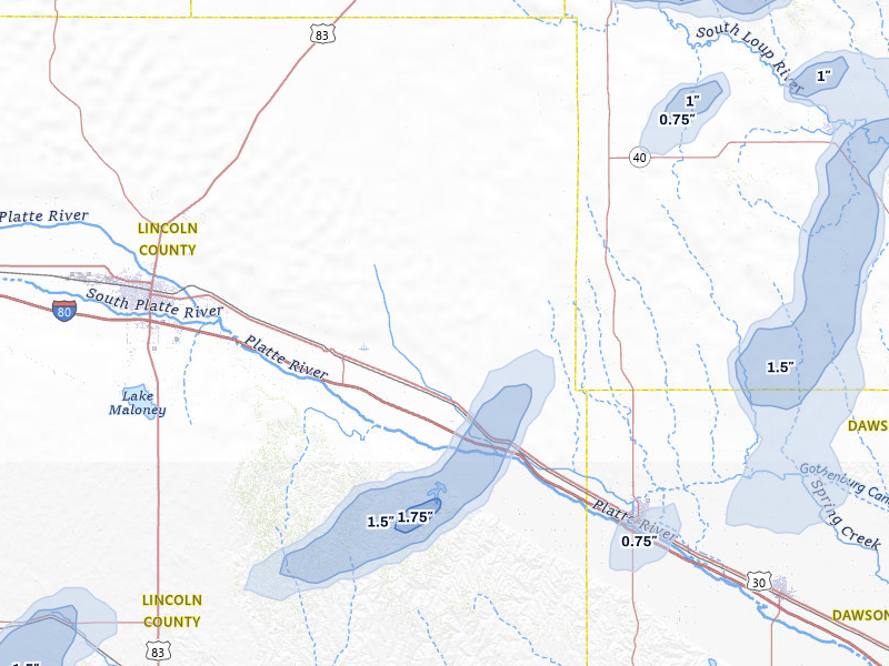 NEXRAD radar-signature map of the hail storm over Brady, NE on Jul 27, 2026