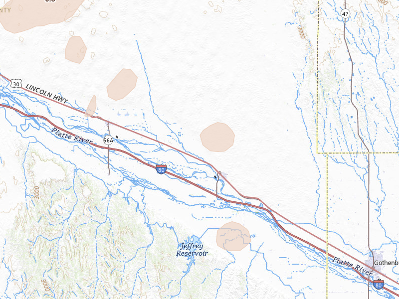 Radar-estimated hail-size map of the storm over Brady, NE on Aug 26, 2026