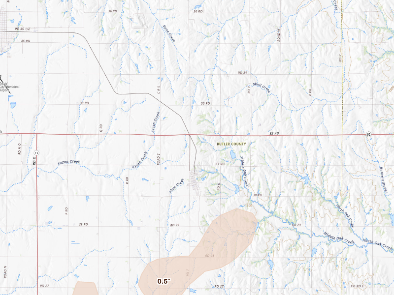 Radar-estimated hail-size map of the storm over Brainard, NE