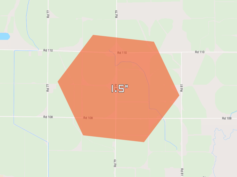 Hail map of Bridgeport, NE on Jun 26, 2026, hail up to 1.5"