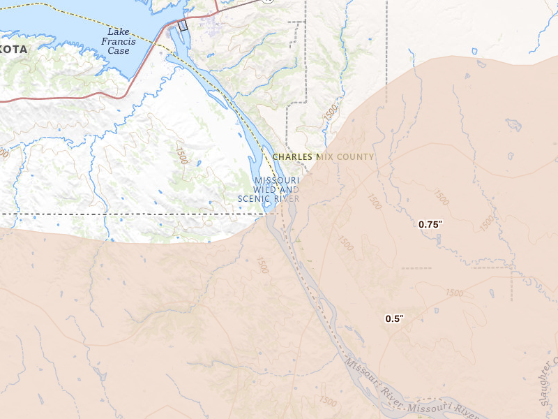 Radar-estimated hail-size map of the storm over Bristow, NE