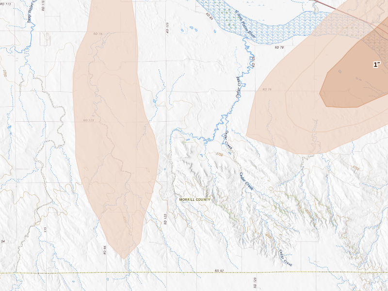 Radar-estimated hail-size map of the storm over Broadwater, NE