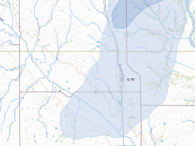 NEXRAD radar-signature map of the hail storm over Brock, NE on Mar 5, 2026
