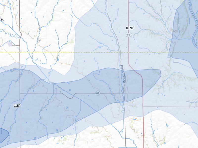 NEXRAD radar-signature map of the hail storm over Brock, NE on May 16, 2026