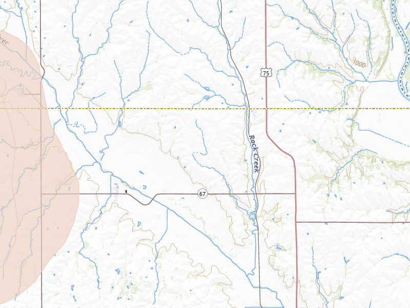 Radar-estimated hail-size map of the storm over Brock, NE on Jun 5, 2026