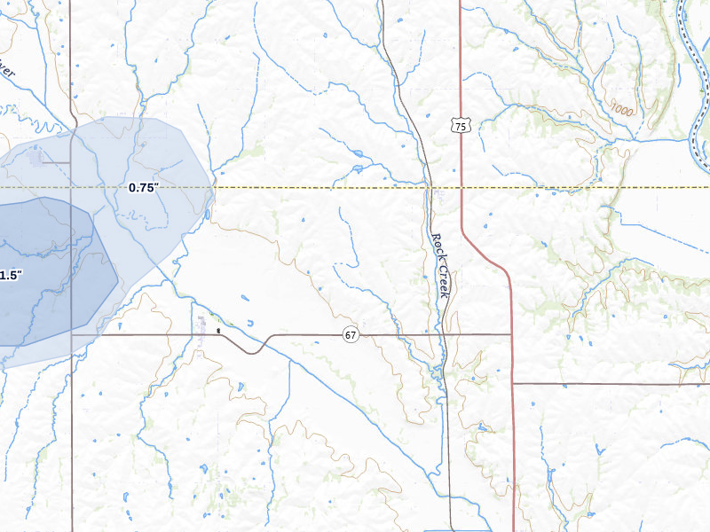 NEXRAD radar-signature map of the hail storm over Brock, NE on Jun 5, 2026