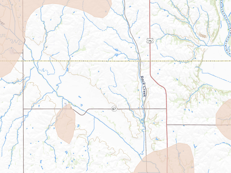 Radar-estimated hail-size map of the storm over Brock, NE on Jul 3, 2026