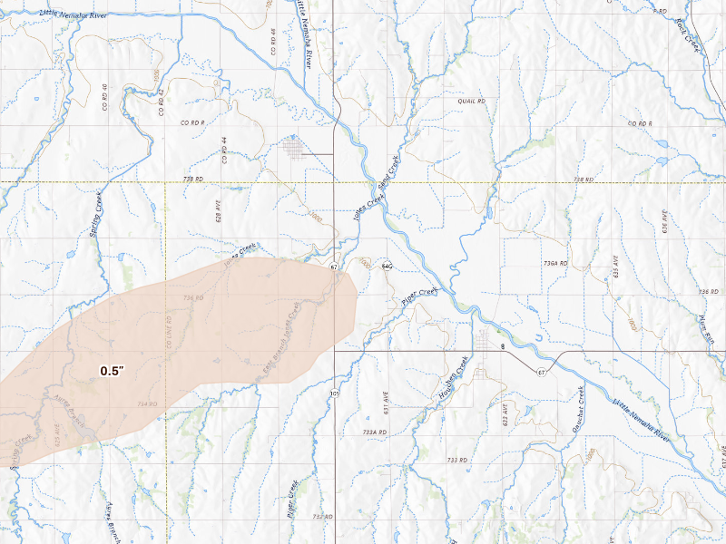 Radar-estimated hail-size map of the storm over Brock, NE