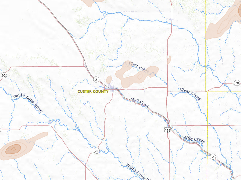 Radar-estimated hail-size map of the storm over Broken Bow, NE on Jun 12, 2026