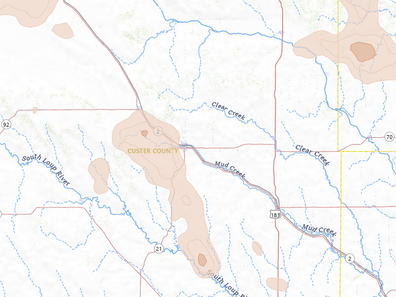 Radar-estimated hail-size map of the storm over Broken Bow, NE on Jul 4, 2026