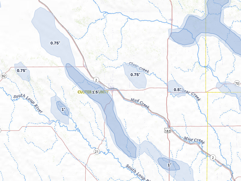 NEXRAD radar-signature map of the hail over Broken Bow, NE