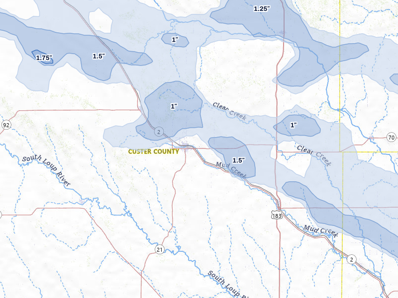 NEXRAD radar-signature map of the hail storm over Broken Bow, NE on Aug 8, 2026