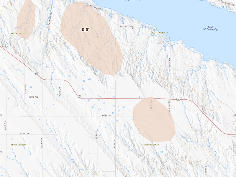 Radar-estimated hail-size map of the storm over Brule, NE