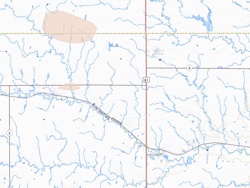 Radar-estimated hail-size map of the storm over Bruning, NE on May 15, 2026
