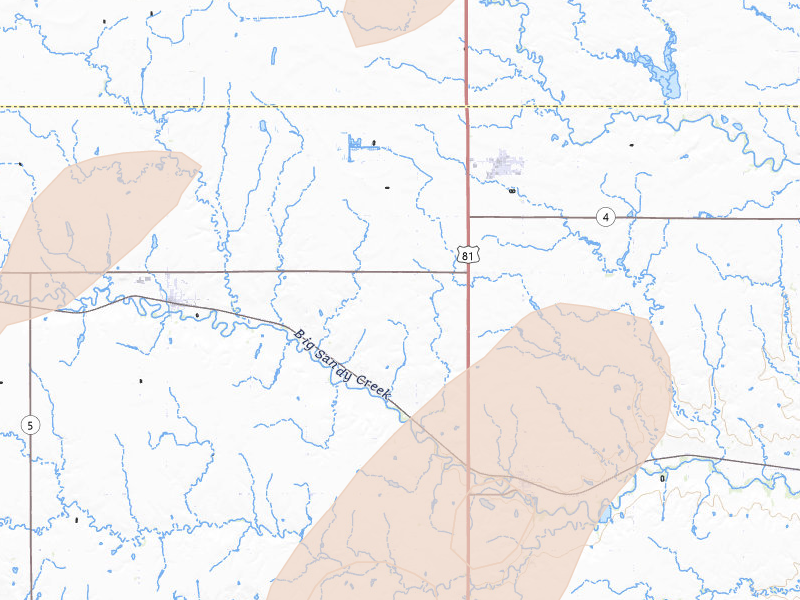 Radar-estimated hail-size map of the storm over Bruning, NE on May 18, 2026
