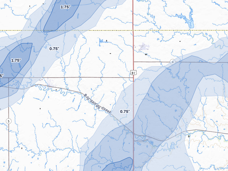 NEXRAD radar-signature map of the hail storm over Bruning, NE on May 18, 2026