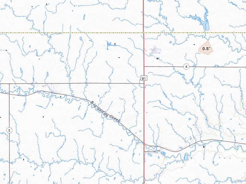 Radar-estimated hail-size map of the storm over Bruning, NE on Jun 3, 2026