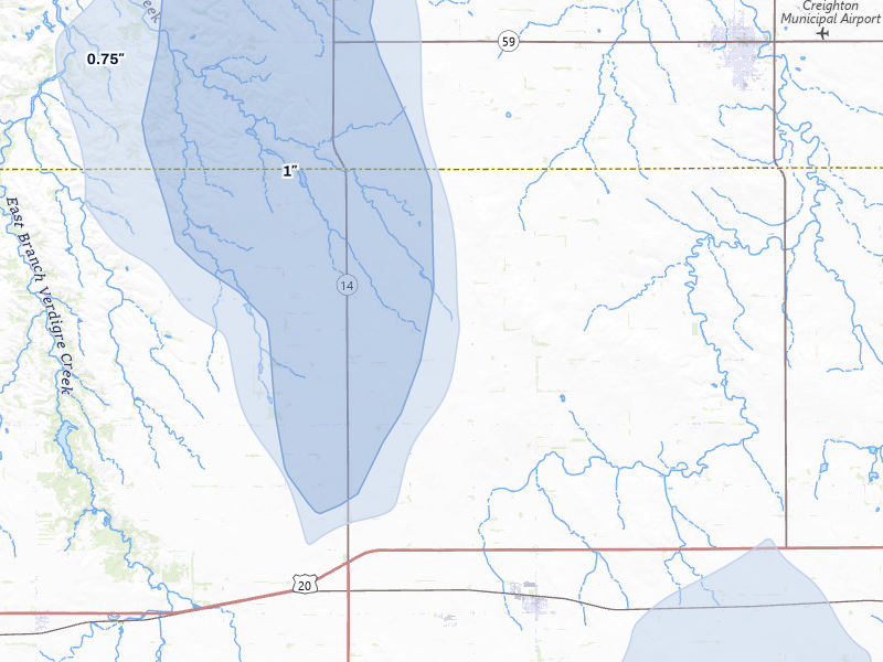 NEXRAD radar-signature map of the hail storm over Brunswick, NE on Jun 30, 2026