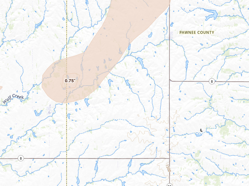 Radar-estimated hail-size map of the storm over Burchard, NE