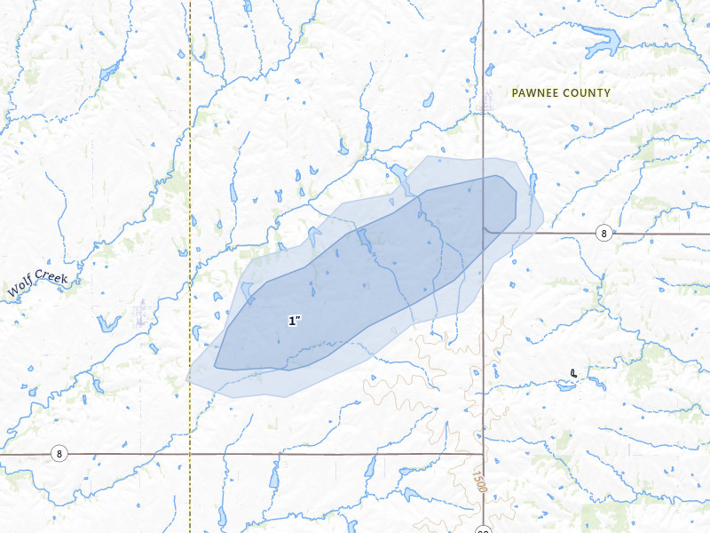NEXRAD radar-signature map of the hail over Burchard, NE