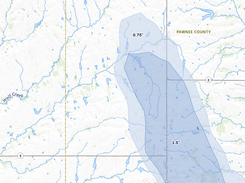 NEXRAD radar-signature map of the hail storm over Burchard, NE on Jun 6, 2026