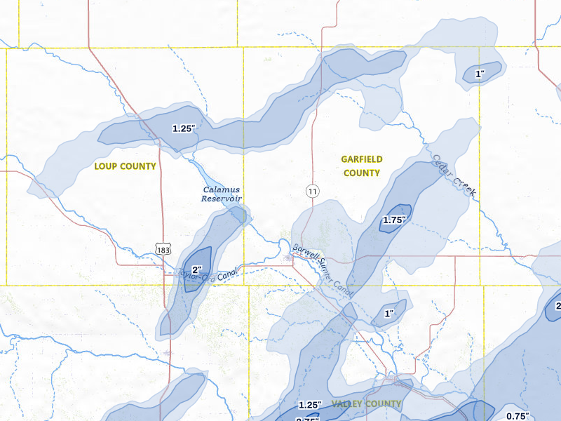 NEXRAD radar-signature map of the hail storm over Burwell, NE on Jun 29, 2026