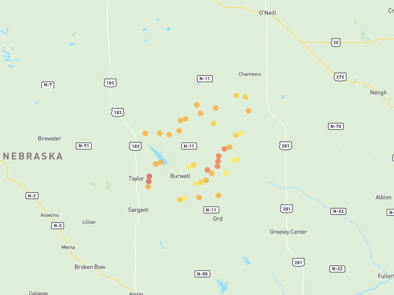 Hail map of Burwell, NE on Jun 30, 2026, hail up to 2"