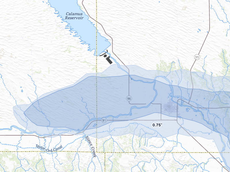 NEXRAD radar-signature map of the hail storm over Burwell, NE on Aug 8, 2026