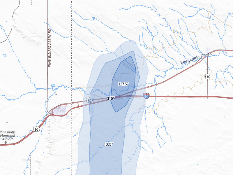 NEXRAD radar-signature map of the hail storm over Bushnell, NE on Jun 3, 2026