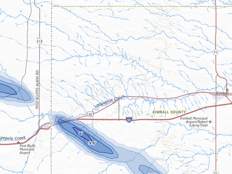 NEXRAD radar-signature map of the hail storm over Bushnell, NE on Aug 13, 2026