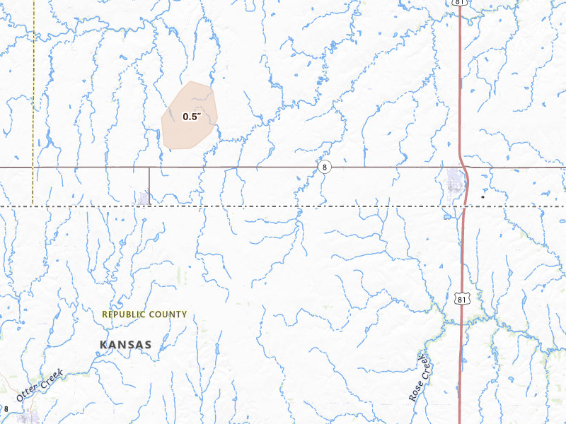 Radar-estimated hail-size map of the storm over Byron, NE on Mar 6, 2026