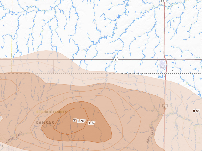 Radar-estimated hail-size map of the storm over Byron, NE