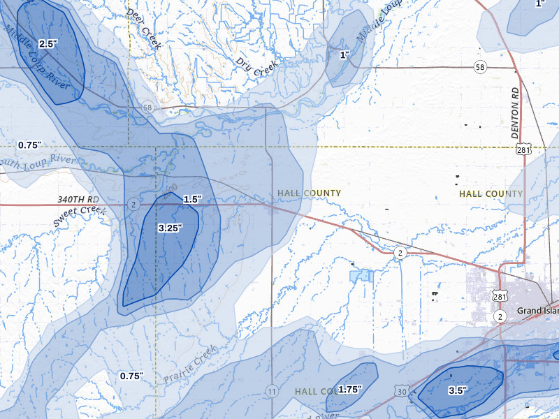 NEXRAD radar-signature map of the hail storm over Cairo, NE on May 16, 2026