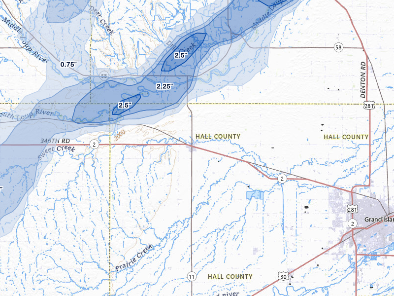 NEXRAD radar-signature map of the hail storm over Cairo, NE on May 17, 2026