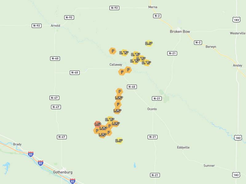 Hail map of Callaway, NE on Jul 28, 2026, hail up to 1.5"